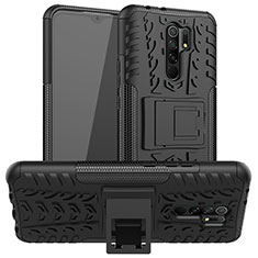 Funda Bumper Silicona y Plastico Mate Carcasa con Soporte para Xiaomi Redmi 9 Prime India Negro