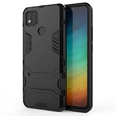 Funda Bumper Silicona y Plastico Mate Carcasa con Soporte para Xiaomi Redmi 9C Negro