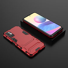 Funda Bumper Silicona y Plastico Mate Carcasa con Soporte para Xiaomi Redmi Note 10T 5G Rojo