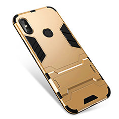 Funda Bumper Silicona y Plastico Mate Carcasa con Soporte para Xiaomi Redmi Note 5 AI Dual Camera Oro