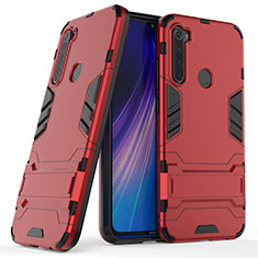 Funda Bumper Silicona y Plastico Mate Carcasa con Soporte para Xiaomi Redmi Note 8 (2021) Rojo