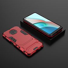 Funda Bumper Silicona y Plastico Mate Carcasa con Soporte para Xiaomi Redmi Note 9 5G Rojo