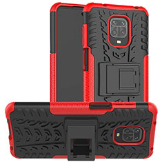 Funda Bumper Silicona y Plastico Mate Carcasa con Soporte para Xiaomi Redmi Note 9 Pro Max Rojo