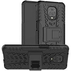 Funda Bumper Silicona y Plastico Mate Carcasa con Soporte para Xiaomi Redmi Note 9S Negro