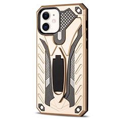 Funda Bumper Silicona y Plastico Mate Carcasa con Soporte R01 para Apple iPhone 12 Oro