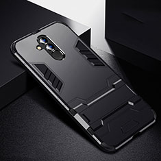 Funda Bumper Silicona y Plastico Mate Carcasa con Soporte R01 para Huawei Mate 20 Lite Negro