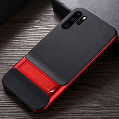 Funda Bumper Silicona y Plastico Mate Carcasa con Soporte R01 para Huawei P30 Pro New Edition Rojo