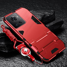 Funda Bumper Silicona y Plastico Mate Carcasa con Soporte R01 para OnePlus 10R 5G Rojo