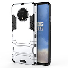 Funda Bumper Silicona y Plastico Mate Carcasa con Soporte R01 para OnePlus 7T Blanco