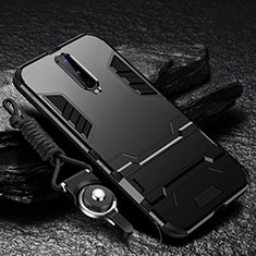 Funda Bumper Silicona y Plastico Mate Carcasa con Soporte R01 para OnePlus 8 Negro