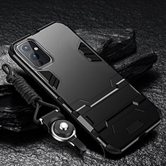 Funda Bumper Silicona y Plastico Mate Carcasa con Soporte R01 para OnePlus 9 5G Negro