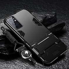 Funda Bumper Silicona y Plastico Mate Carcasa con Soporte R01 para OnePlus 9RT 5G Negro