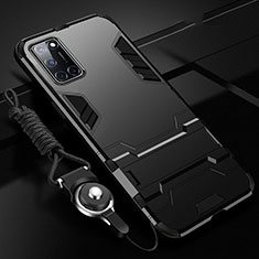 Funda Bumper Silicona y Plastico Mate Carcasa con Soporte R01 para Oppo A72 Negro