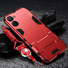 Funda Bumper Silicona y Plastico Mate Carcasa con Soporte R01 para Realme 10S 5G Rojo