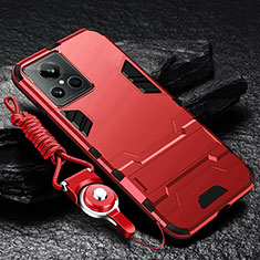 Funda Bumper Silicona y Plastico Mate Carcasa con Soporte R01 para Realme GT2 Master Explorer Rojo