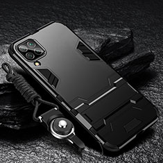 Funda Bumper Silicona y Plastico Mate Carcasa con Soporte R01 para Samsung Galaxy A12 Negro