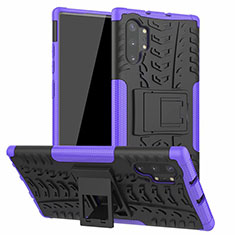 Funda Bumper Silicona y Plastico Mate Carcasa con Soporte R01 para Samsung Galaxy Note 10 Plus 5G Morado
