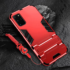 Funda Bumper Silicona y Plastico Mate Carcasa con Soporte R01 para Samsung Galaxy S20 Plus Rojo
