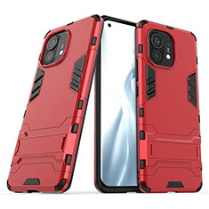 Funda Bumper Silicona y Plastico Mate Carcasa con Soporte R01 para Xiaomi Mi 11 5G Rojo