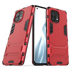 Funda Bumper Silicona y Plastico Mate Carcasa con Soporte R01 para Xiaomi Mi 11 Lite 5G NE Rojo