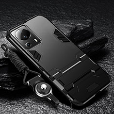 Funda Bumper Silicona y Plastico Mate Carcasa con Soporte R01 para Xiaomi Mi 12 Lite NE 5G Negro