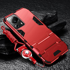 Funda Bumper Silicona y Plastico Mate Carcasa con Soporte R01 para Xiaomi Mi 12 Lite NE 5G Rojo