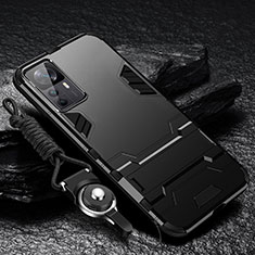Funda Bumper Silicona y Plastico Mate Carcasa con Soporte R01 para Xiaomi Mi 12T 5G Negro