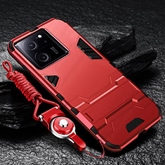 Funda Bumper Silicona y Plastico Mate Carcasa con Soporte R01 para Xiaomi Mi 13T 5G Rojo