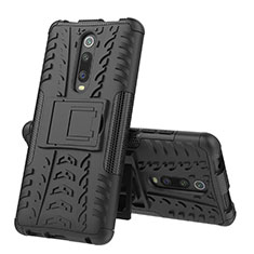 Funda Bumper Silicona y Plastico Mate Carcasa con Soporte R01 para Xiaomi Mi 9T Pro Negro