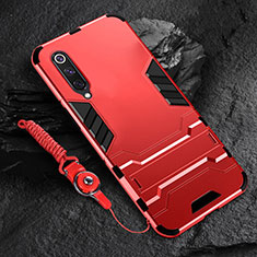 Funda Bumper Silicona y Plastico Mate Carcasa con Soporte R01 para Xiaomi Mi A3 Rojo