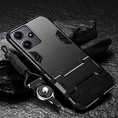 Funda Bumper Silicona y Plastico Mate Carcasa con Soporte R01 para Xiaomi Poco M6 Pro 5G Negro