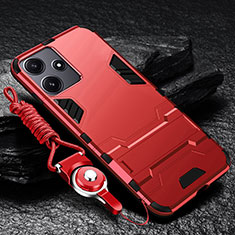 Funda Bumper Silicona y Plastico Mate Carcasa con Soporte R01 para Xiaomi Poco M6 Pro 5G Rojo