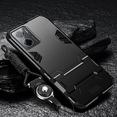 Funda Bumper Silicona y Plastico Mate Carcasa con Soporte R01 para Xiaomi Redmi 10 5G Negro