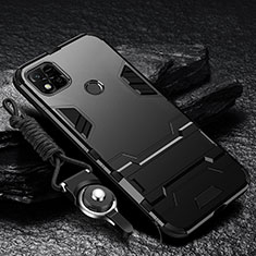 Funda Bumper Silicona y Plastico Mate Carcasa con Soporte R01 para Xiaomi Redmi 9C NFC Negro