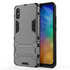 Funda Bumper Silicona y Plastico Mate Carcasa con Soporte R01 para Xiaomi Redmi 9i Gris