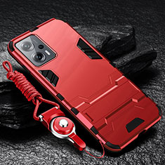 Funda Bumper Silicona y Plastico Mate Carcasa con Soporte R01 para Xiaomi Redmi K50i 5G Rojo