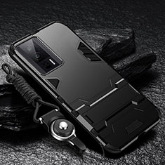 Funda Bumper Silicona y Plastico Mate Carcasa con Soporte R01 para Xiaomi Redmi K60 Pro 5G Negro