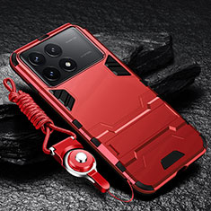 Funda Bumper Silicona y Plastico Mate Carcasa con Soporte R01 para Xiaomi Redmi K70 5G Rojo