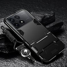 Funda Bumper Silicona y Plastico Mate Carcasa con Soporte R01 para Xiaomi Redmi K70 Pro 5G Negro