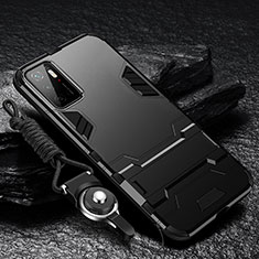 Funda Bumper Silicona y Plastico Mate Carcasa con Soporte R01 para Xiaomi Redmi Note 10 5G Negro