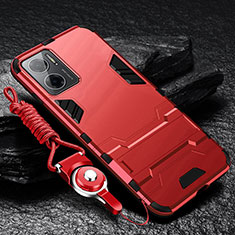 Funda Bumper Silicona y Plastico Mate Carcasa con Soporte R01 para Xiaomi Redmi Note 11E 5G Rojo
