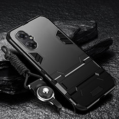 Funda Bumper Silicona y Plastico Mate Carcasa con Soporte R01 para Xiaomi Redmi Note 11R 5G Negro