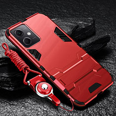 Funda Bumper Silicona y Plastico Mate Carcasa con Soporte R01 para Xiaomi Redmi Note 12R Pro 5G Rojo