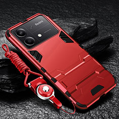 Funda Bumper Silicona y Plastico Mate Carcasa con Soporte R01 para Xiaomi Redmi Note 13R Pro 5G Rojo