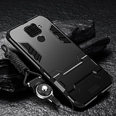 Funda Bumper Silicona y Plastico Mate Carcasa con Soporte R01 para Xiaomi Redmi Note 9 Negro