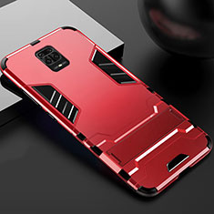 Funda Bumper Silicona y Plastico Mate Carcasa con Soporte R01 para Xiaomi Redmi Note 9S Rojo