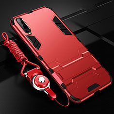 Funda Bumper Silicona y Plastico Mate Carcasa con Soporte R02 para Samsung Galaxy A70 Rojo