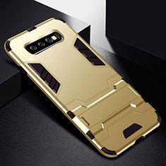 Funda Bumper Silicona y Plastico Mate Carcasa con Soporte R02 para Samsung Galaxy S10 5G Oro