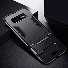 Funda Bumper Silicona y Plastico Mate Carcasa con Soporte R02 para Samsung Galaxy S10 Negro