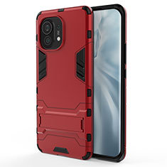 Funda Bumper Silicona y Plastico Mate Carcasa con Soporte R02 para Xiaomi Mi 11 Lite 5G NE Rojo